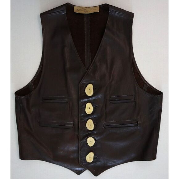 Walter Dyer Men's Sz 44 US L Brown Vintage Handmade Leather Vest *One Of A Kind* - Picture 1 of 4